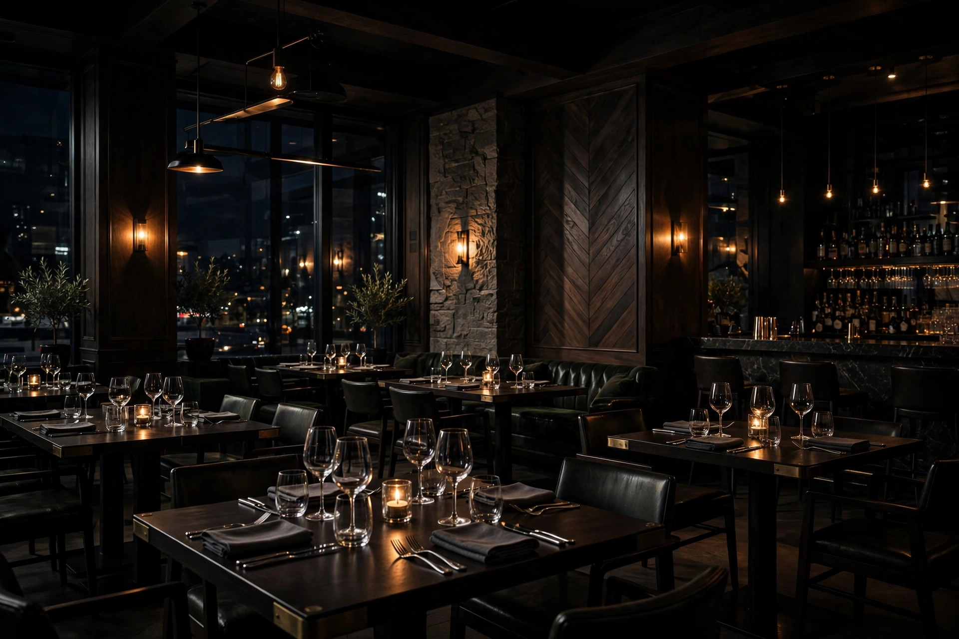 Restaurant dining room at night