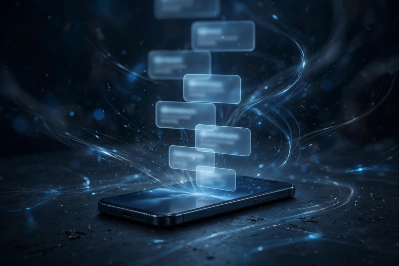 Phone with glowing automated notifications at night